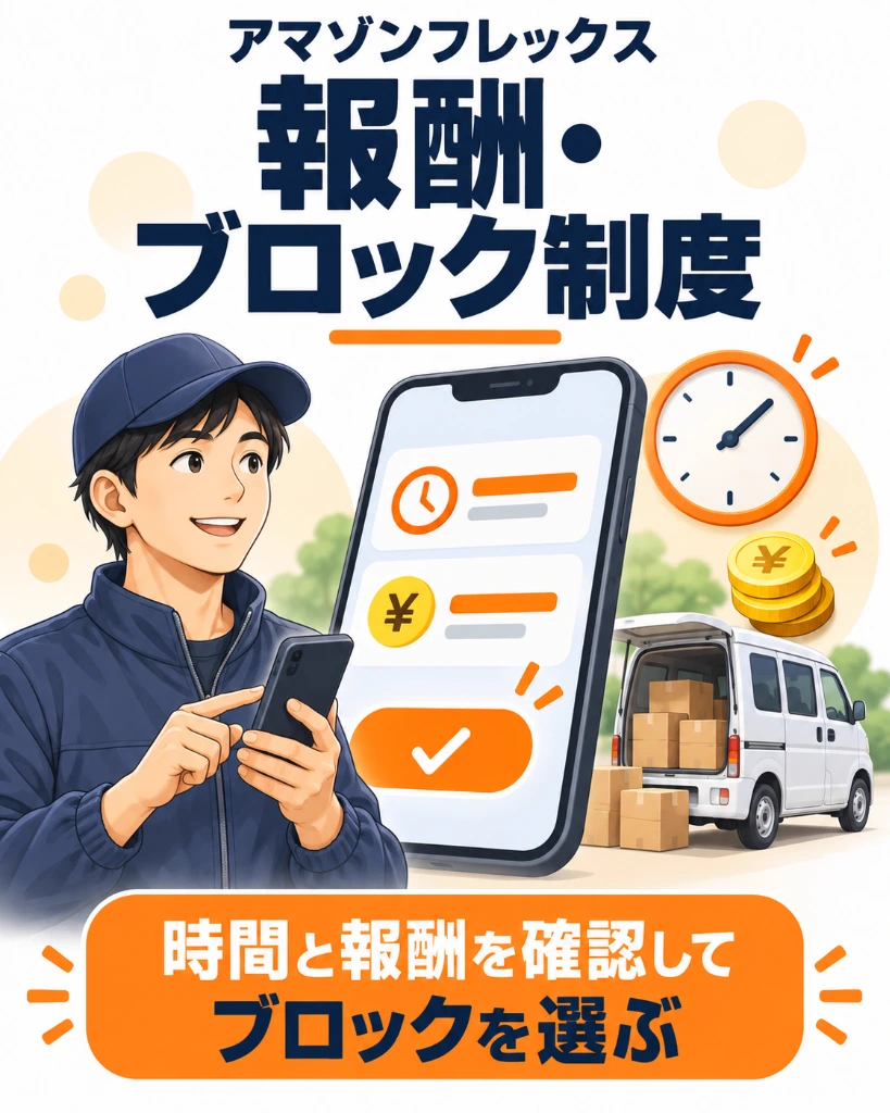 アマゾンフレックスの報酬・ブロック制度の仕組み解説（アプリで希望時間・報酬枠を選んで稼働するフレキシブル配送）